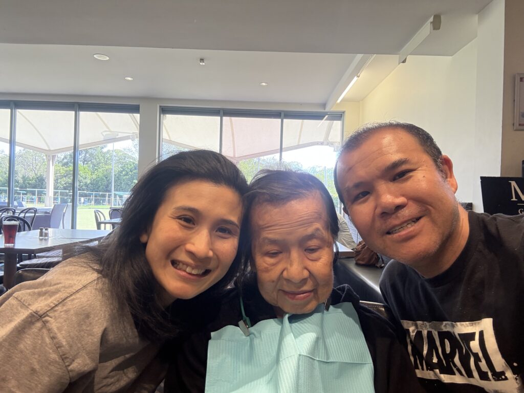 Queeny with her mom, Mae, who was diagnosed with Progressive Supranuclear Palsy (PSP), and her brother, Louie
