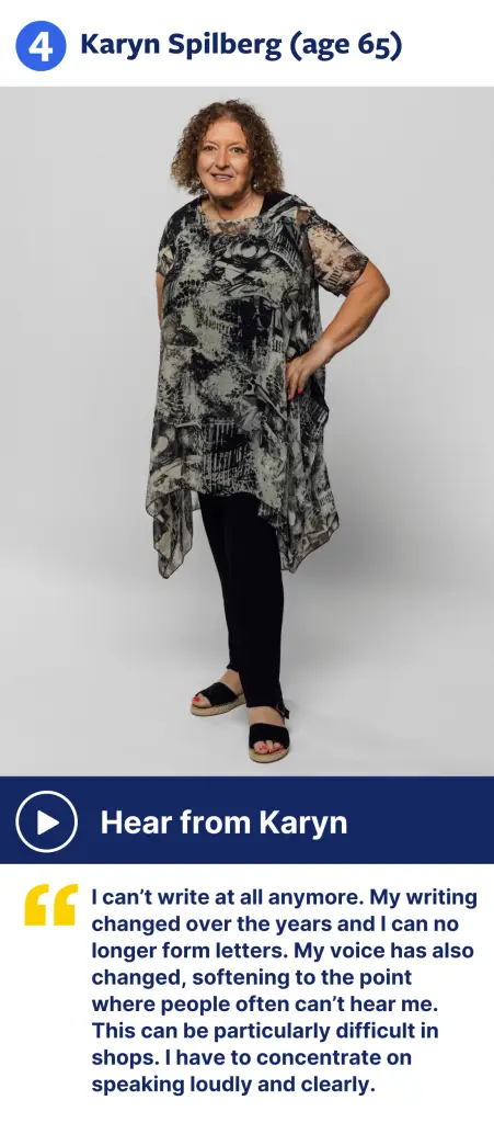 Karyn Spilberg, age 65, posing in front of a white background