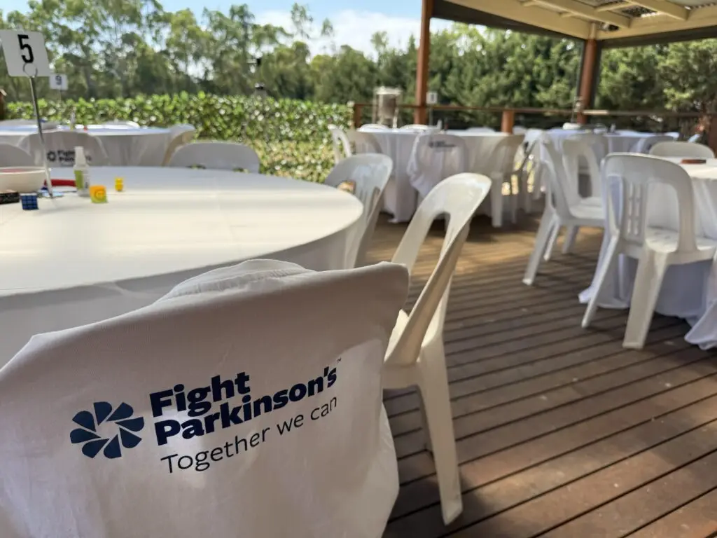 Empty tables set for Sharon's Trivia Night for Parkinson's
