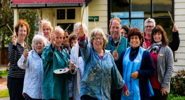 Photo of members of Painting with Parkinson’s with Anne in the centre
